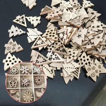

50pcs wooden Christmas tree ornaments mini snowman snowflake tree flower handicraft decoration retro color home new year gift