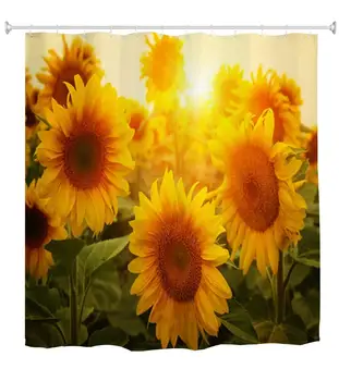 

Sunflower Shower Curtain, Countryside Sun Flower Sunshine Waterproof Polyester Fabric Bathroom Bath Curtains Yellow Blue Green