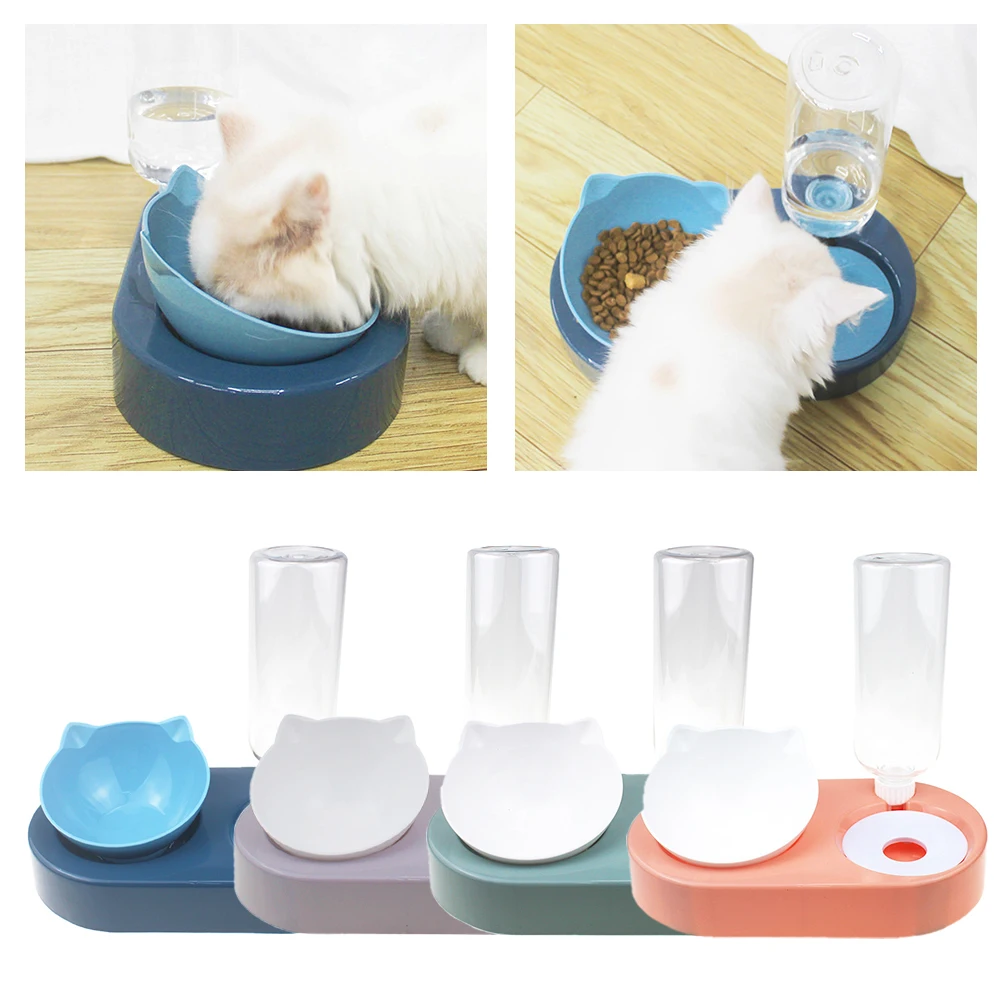 

2-in-1 Cat Bowl Water Dispenser Automatic Water Storage Pet Dog Cat Food Bowl Food Container with Pet Waterer Feeder Dropship