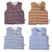 Детская одежда; сезон весна-осень; универсальный хлопковый жилет с подкладкой в полоску для мужчин и женщин; однобортный Кардиган