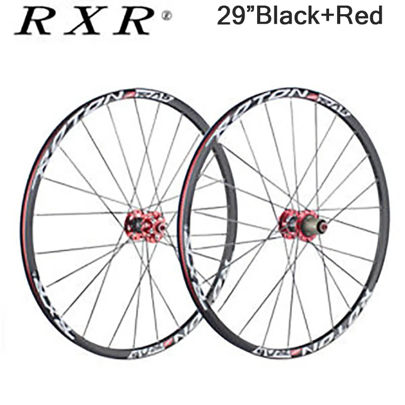 RXR MTB Wheelset 26er 27,5 er 29er колесные диски для горного велосипеда колеса наборы дисковых тормозов передние и задние 100/135 мм QR Углеродные колеса ступица велосипеда - Цвет: Black Red-29-pair
