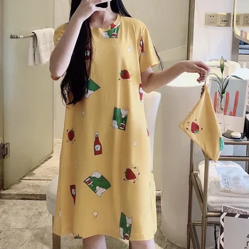 

Summer Women'S Pajamas Short Sleeve Nightgown Pullover Cloth Bag Nightdress Loose Cartoon Cute Home Services