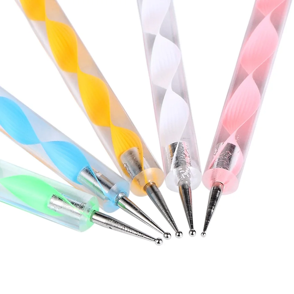 Arte Clavo Nail Pen 5pcs Professional Nail Art Pen 2Way Dotting Pen Set LED UV Gel Nail Painting Draw Brush Rhinestone Tool Kit 5