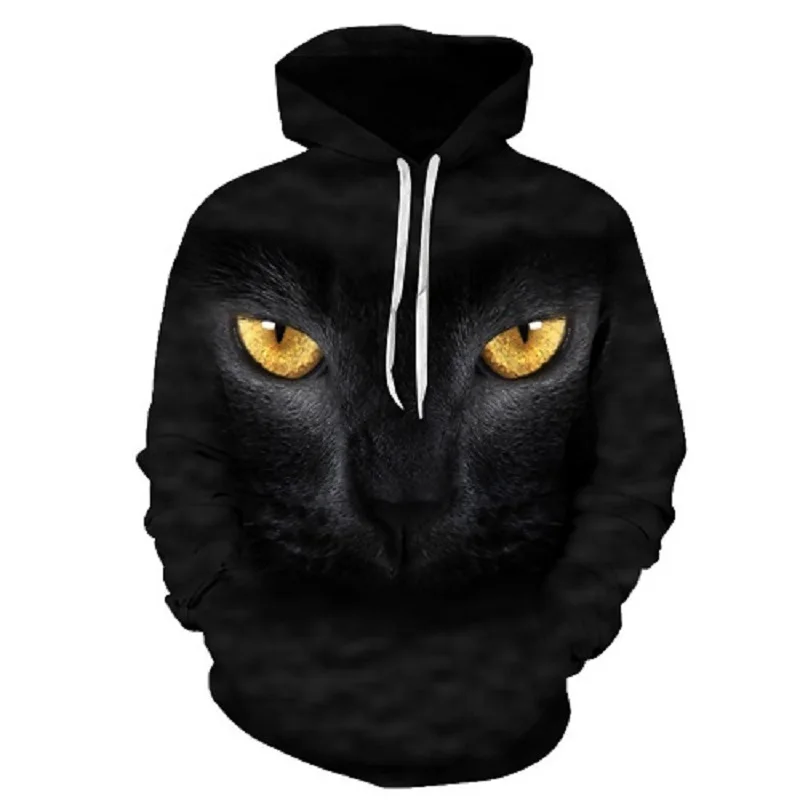 

Anime Cat Sweatshirt Men's Hoodie Black 3D Print Pullover Street Sportswear Anime Jacket European Animal Size 6xl