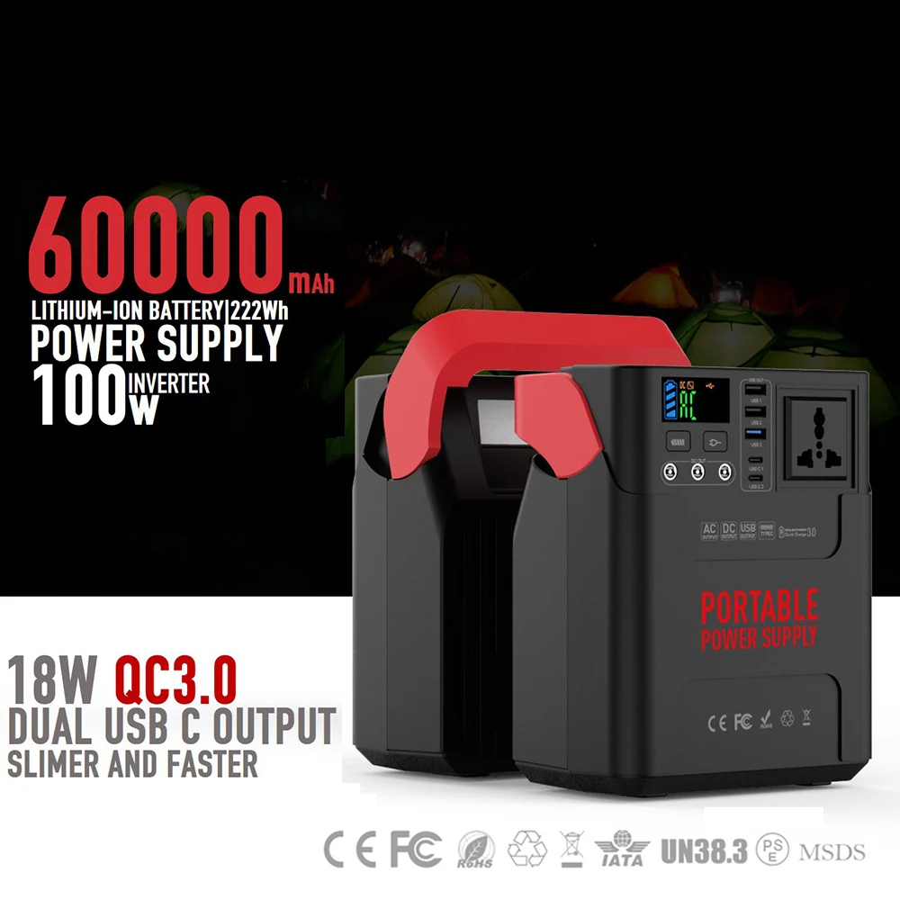 US $169.80 222Wh Portable Solar Generator Quick LiOn Charger Quiet Power Bank Power Station