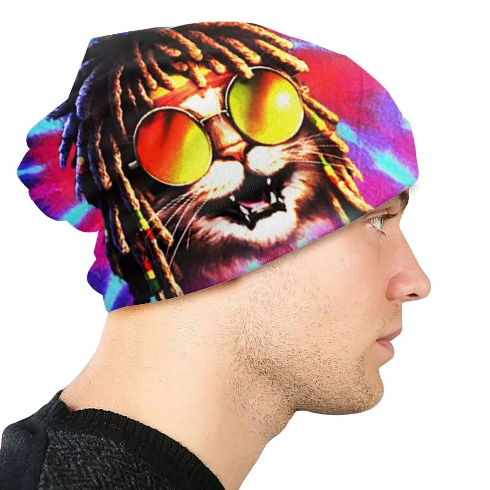 Tie Dye Rasta Cat унисекс взрослая Повседневная шапочка, уличная ветрозащитная вязаная Лыжная шапка с рукавом Skully Beanies