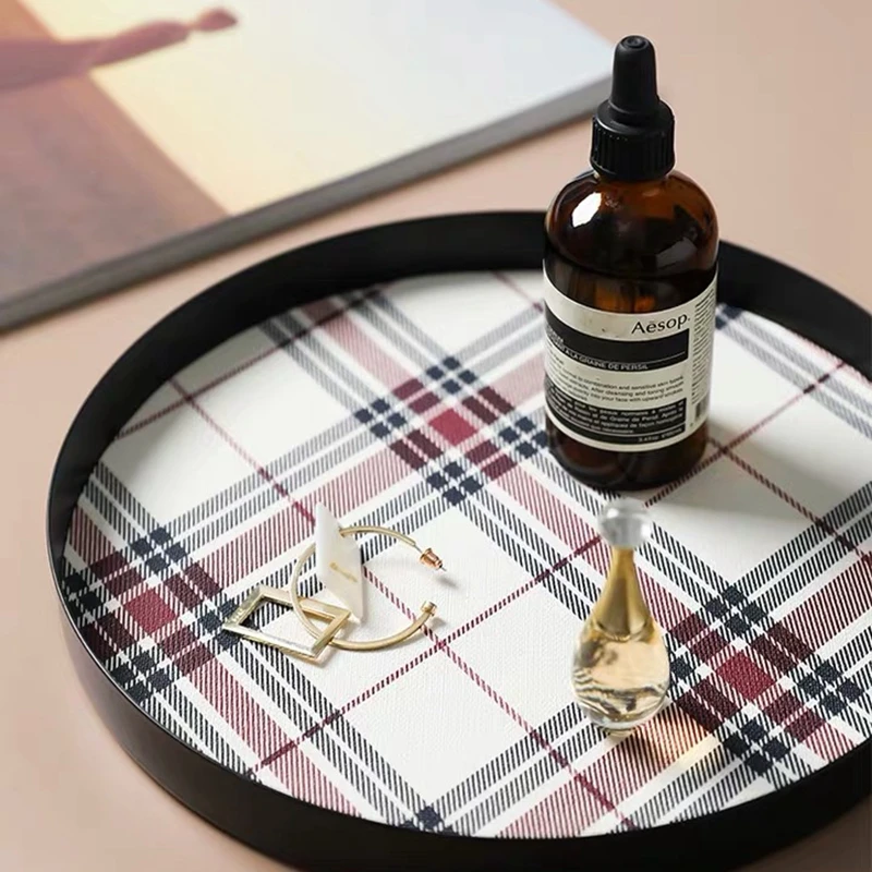 British plaid Jewelry Display Serving Tray Home Decoration Tabletop Round / Rectangular /Square Cosmetic Storage platter