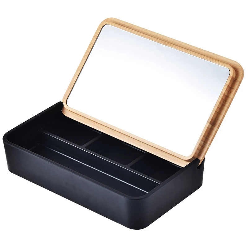 

Jewelry Storage Box with Mirror Multi-Grid Dressing Case Organizer Container with Bamboo Cover for Necklace Earrings Rings Watch
