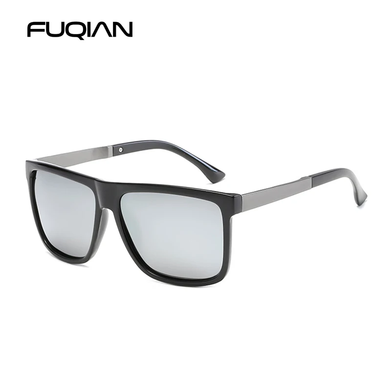 FUQIAN фирменный дизайн Модные поляризованные мужские солнцезащитные очки ретро квадратные пластиковые мужские солнцезащитные очки дешевые уличные очки UV400 - Цвет линз: Black Silver
