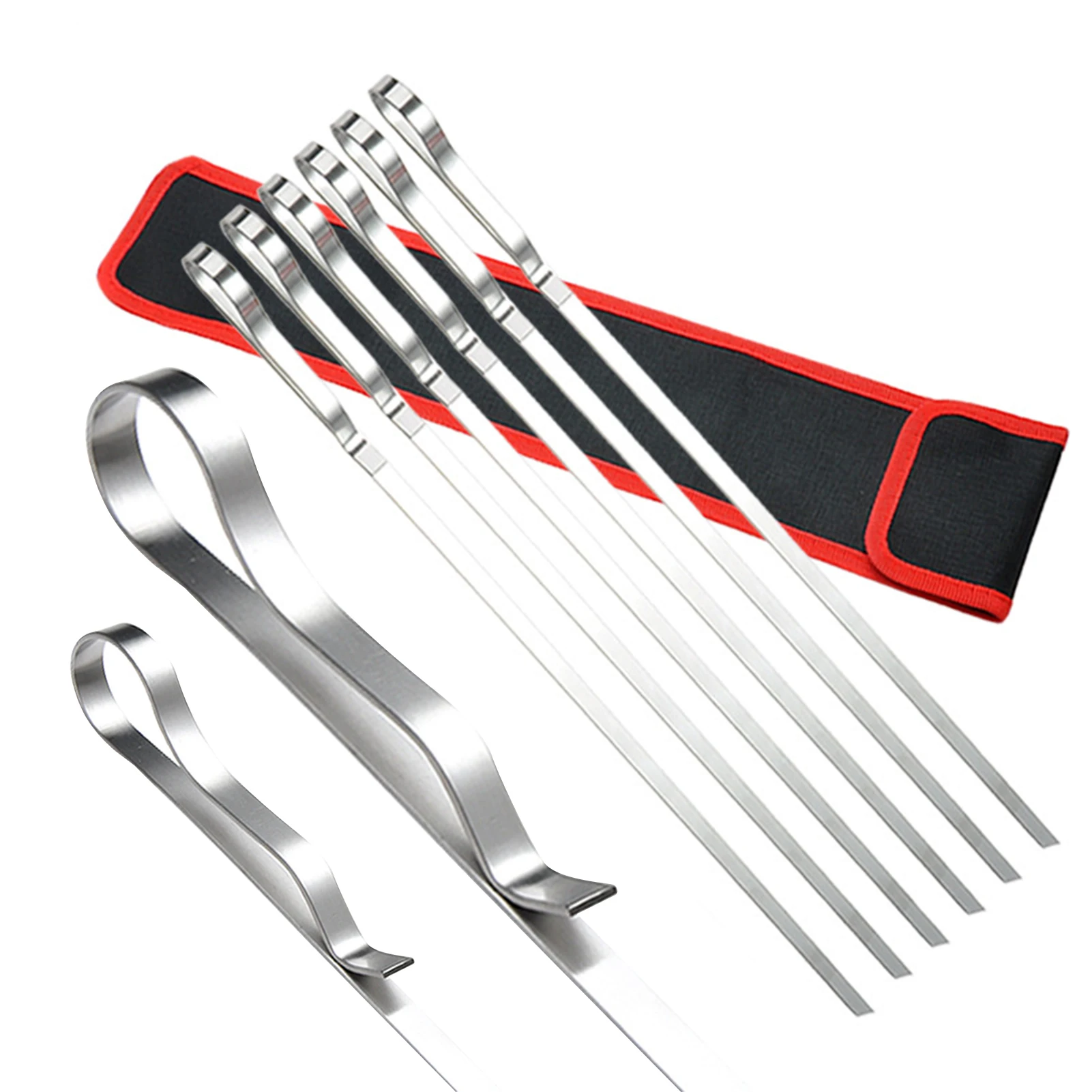 6-8PCS/Set Stainless Steel Wire BBQ Skewers Wood Handle Grill Roasting Sticks Outdoor Camping BBQ Tools Storage Bag Kit