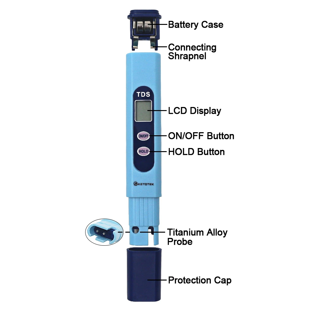 Portable Digital PH Meter 0.00-14.0 PH Tester TDS&EC Meter Thermometer 0-9999us/cm 0-9999ppm 0.1-80.0degree Water Qualit Monitor