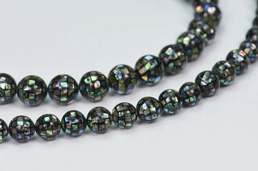 1 Strand 10-14mm Natural Abalone Paua Shell PandaHall Ball Mosaic Loose Round Beads  Jewelry Making