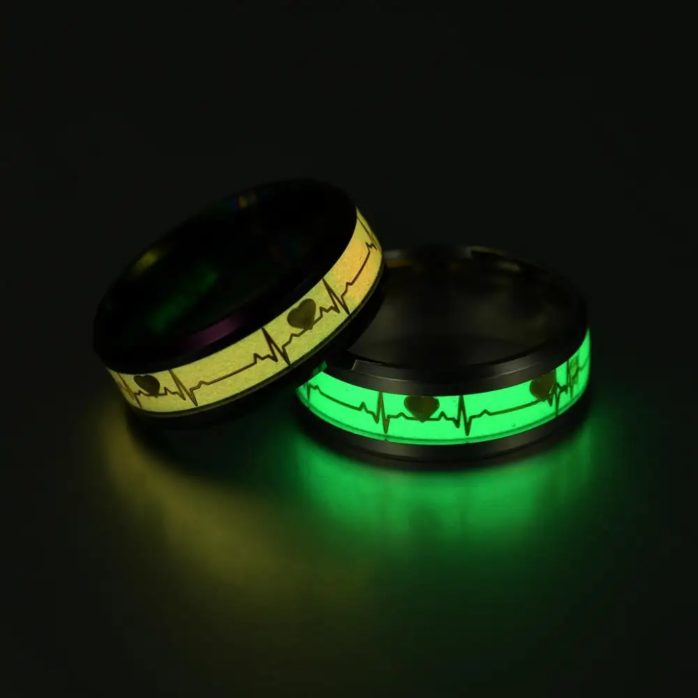 Women's Rings Luminous Mood ECG Ring Temperament Men's Ring Carbon Fiber Couple Wedding Rings Valentine's Day Gift 2