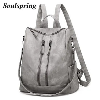 

New Hot Women Leather Backpack High Quality Rucksacks For Girls Travel Shoulder Bagpack Ladies Sac Female Bag Mochilas Mujer