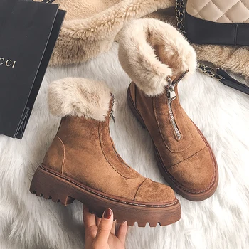 

Real Leather Women Snow Boots Warm Fur Winter Shoes Woman Plush Fashion Platform Boot High Heel Footwear Size 34-43