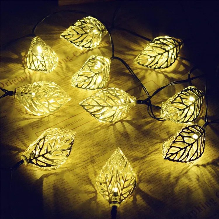 Outdoor 20 LED solar iron leaf lamp string Christmas Day landscape courtyard decoration color lamp flashing Christmas lights