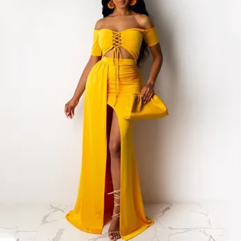 

Summer Women Sets Dresses Slash Neck Tops+Skirts Set Suits Sexy Two Pieces Night Club Party Tracksuits Beach 2 Pcs Outfits