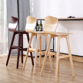 

30%Solid wood bar stool Nordic creative high back chair bar high stool dining chair high chair modern minimalist front bar chair