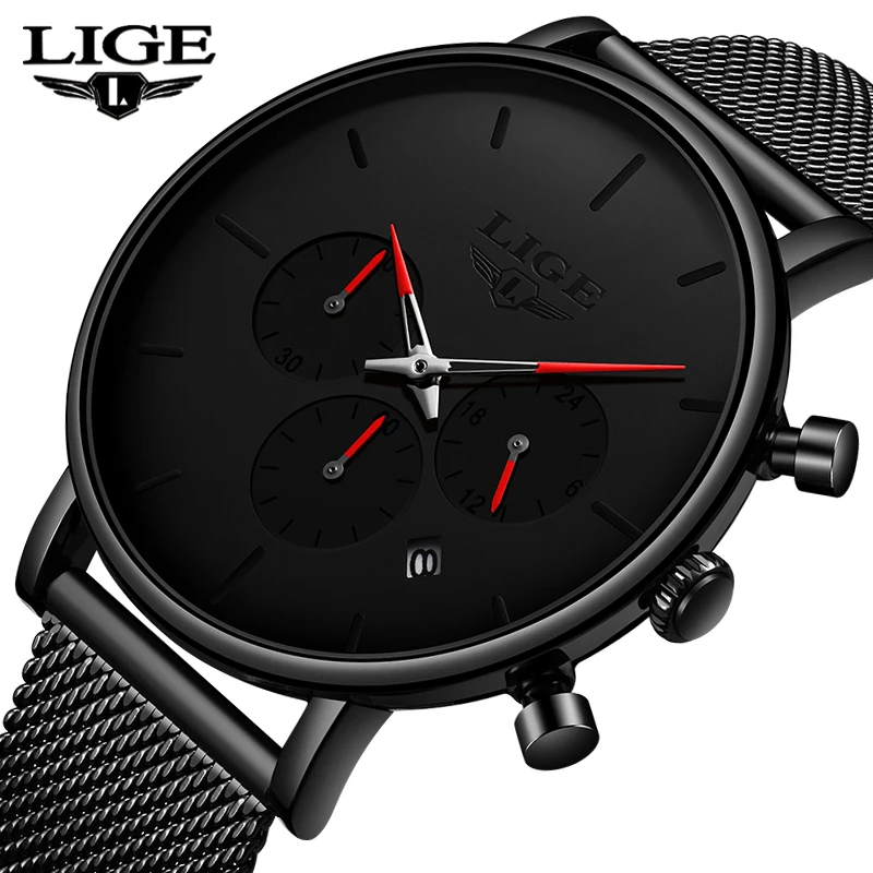 

2019LIGE Fashion Thin Mens Watches Top Brand Luxury Quartz Watch Men Casual Slim Mesh Waterproof Sport Watch relojes para hombre