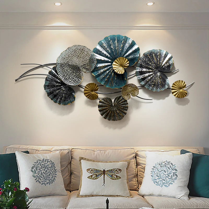 

American Creative Luxury Wrought Iron Wall Hanging 3D Lotus Leaf Crafts Wall Decoration Home Wall Background Metal Mural R3866
