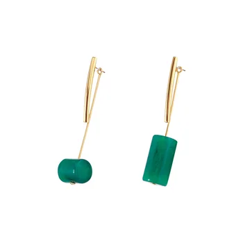

European and American jewelry personality fashion geometric lines set green stone simple detachable asymmetric earrings