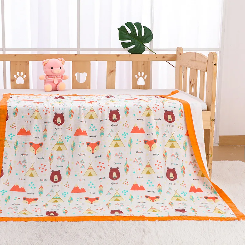 4 слоя бамбукового хлопка детское муслиновое одеяло пеленки мягкие одеяла для новорожденных Ванна марлевые детские спальные принадлежности чехол для коляски - Цвет: Bear Fox