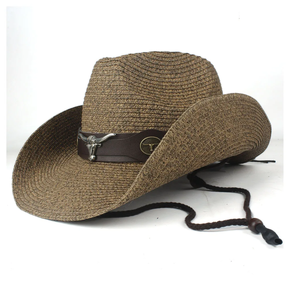 Летняя соломенная Мужская и женская черная западная ковбойская шляпа широкая шляпа уличная Sombrero Hombre Женская ковбойская шляпа - Цвет: Black
