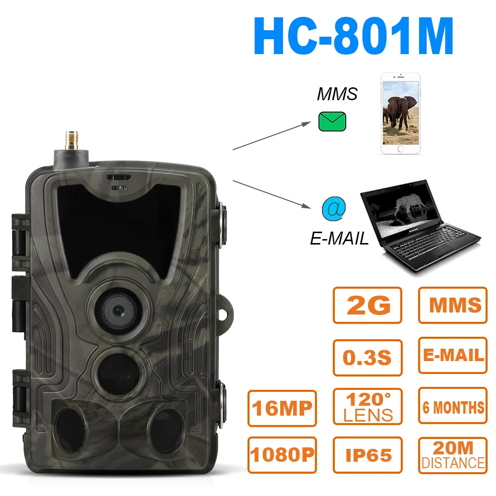 Trail Camera Hunting Camera SMS/MMS/SMTP 2G 20MP 1080P HC801M Photo Traps 0.3s Trigger Wildlife Surveillance