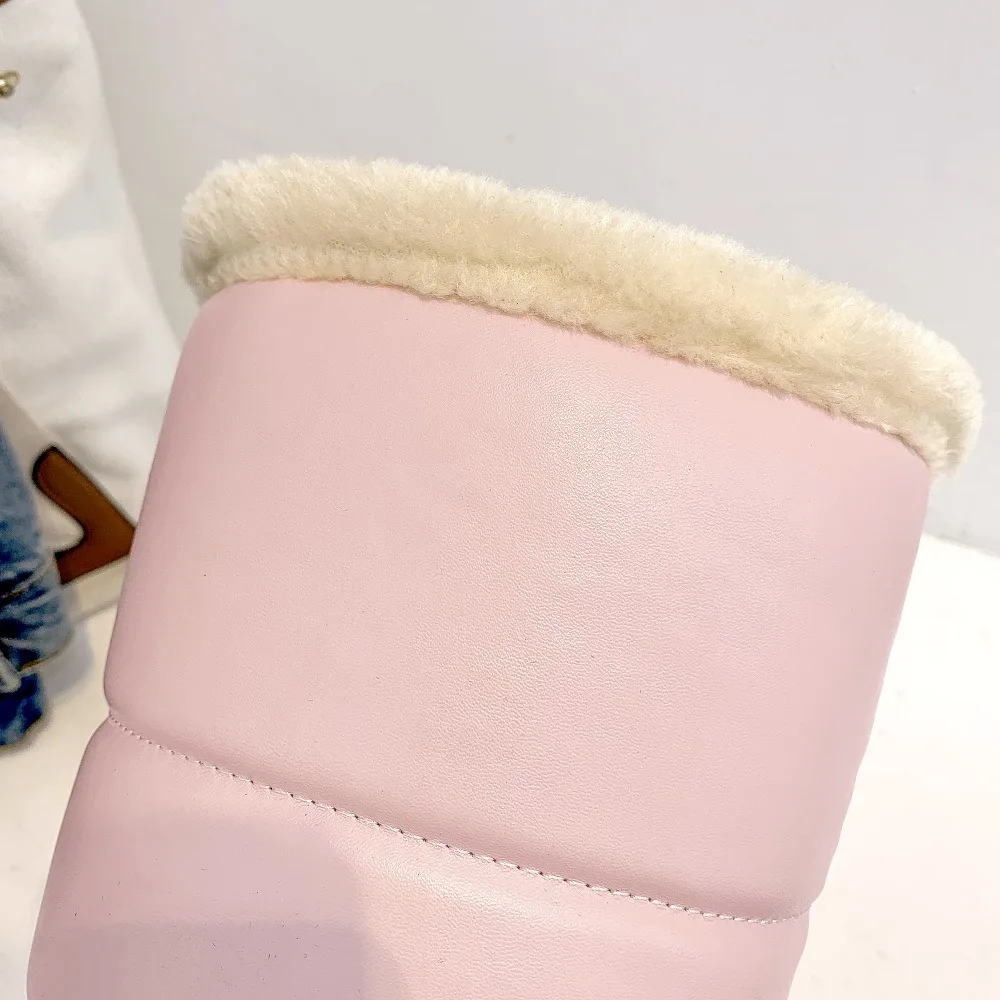 Зимние теплые плюшевые сапоги до колена женские удобные зимние сапоги на танкетке женская обувь на платформе без застежки черный, розовый, белый цвет г. g837
