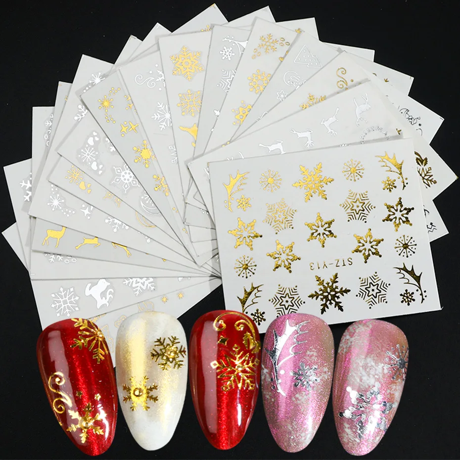 16pcset Winter Xmas Stickers For Nails Gold Silver Christmas Snowflake Water Transfer Decal Slider Manicure Decoration BESTZ-YA