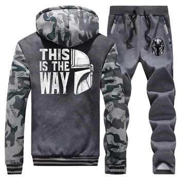 

TV Show Mandalorian Way Men Set Tracksuit Thick Fleece Hoodies Star Wars This Is The Way Sweatshirt + Pants Sportswear Cool Suit