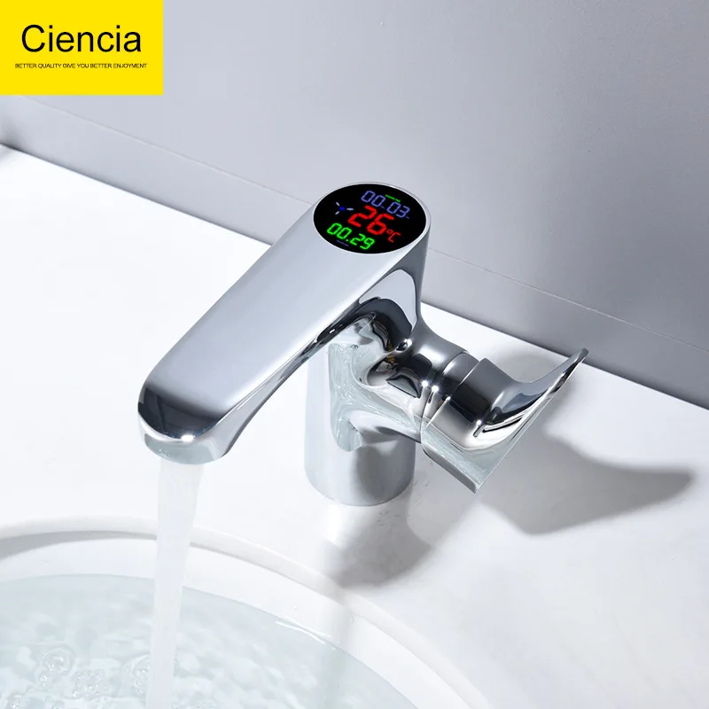 

Copper cold hot basin faucet LED temperature display intelligent leading bathroom toilet stage basin lavatory faucet