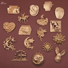 AOMU 2019 แฟชั่นโลหะบทคัดย่อภาพใบหน้ามนุษย์เข็มกลัดสัตว์ม้า Moon Sun GOLD สีสำหรับผู้หญิงอุปกรณ์เสริม(China)