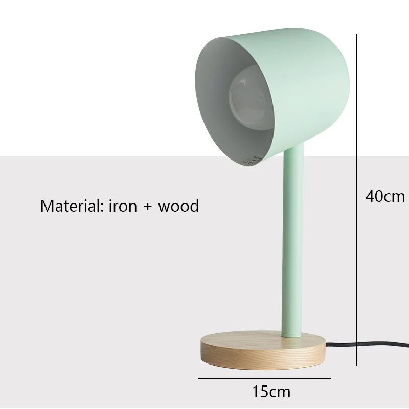 Настольная лампа в скандинавском стиле из железного дерева, домашний декор, настольные лампы для спальни, прикроватные, для учебы, офиса, гостиной, защита глаз, настольная лампа - Цвет абажура: Green wooden base