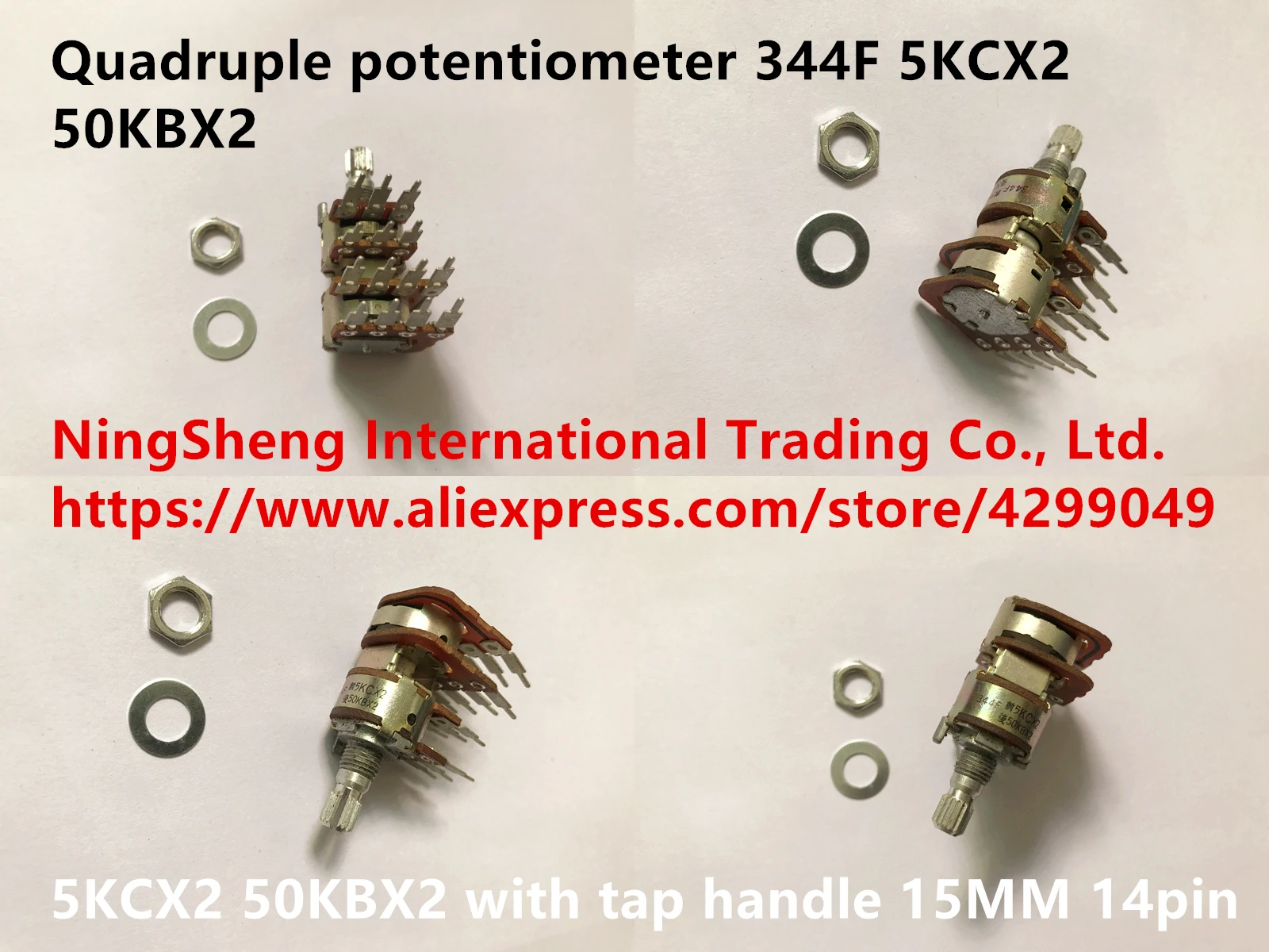 buy Original new 100% import quadruple potentiometer 344F 5KCX2 50KBX2 with tap handle 15MM long 14pin (SWITCH)