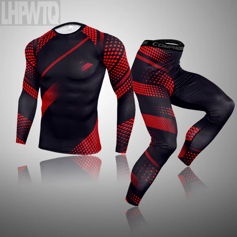 Thermal underwear set Ski tracksuit men fitness running gym MMA training quick-drying compression jogging suit