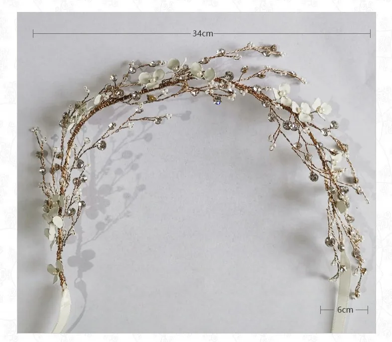 headband Ручная работа, белые цветочные свадебные волосы, лоза, повязка на голову, стразы, свадебные аксессуары, украшение для волос, женский головной убор для вечеринки, выпускного вечера - Окраска металла: headband