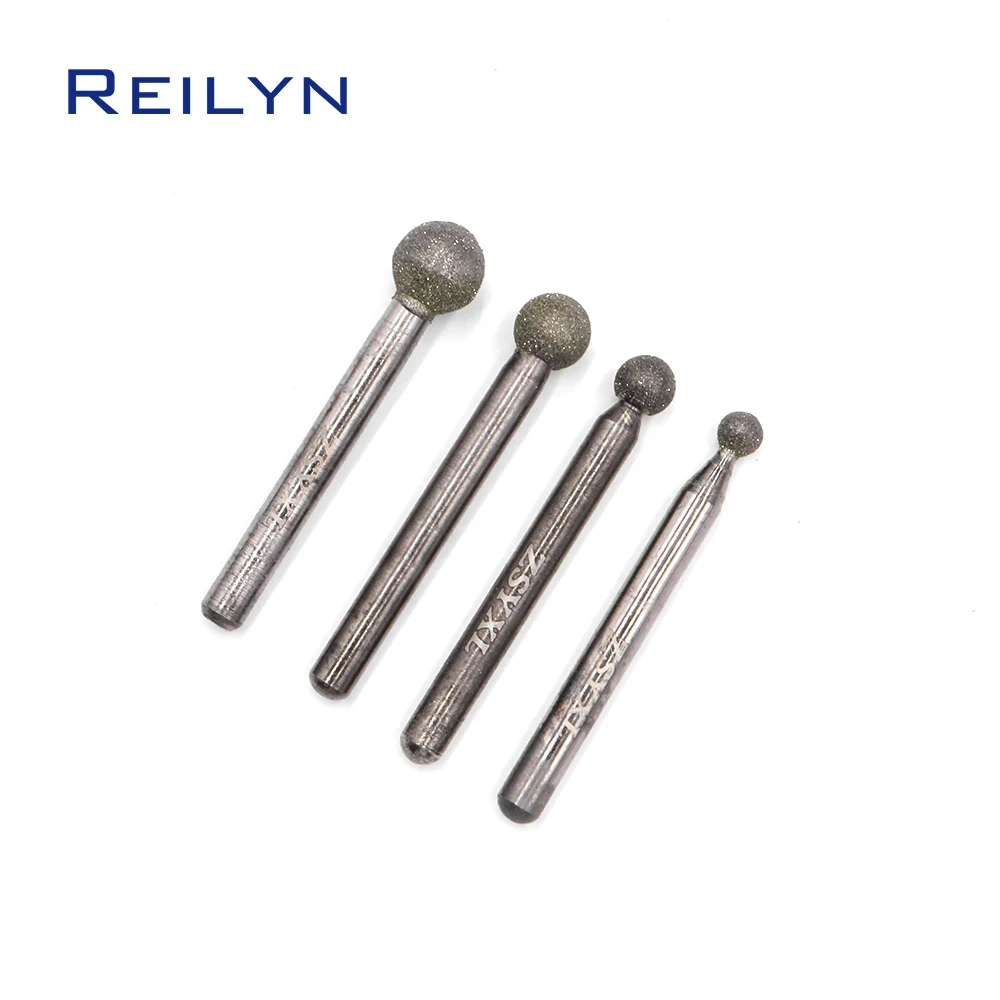 Reilyn Round Head 6mm Shank Ball Point Grinding Head Emery Diamond Grinding Bits 120# Jade Stone Polishing Bits 1Pc 1pc 6mm shank cylinder diamond grinding head cylindrical points coated carving burrs lapidary tools for jade stone marble grit60