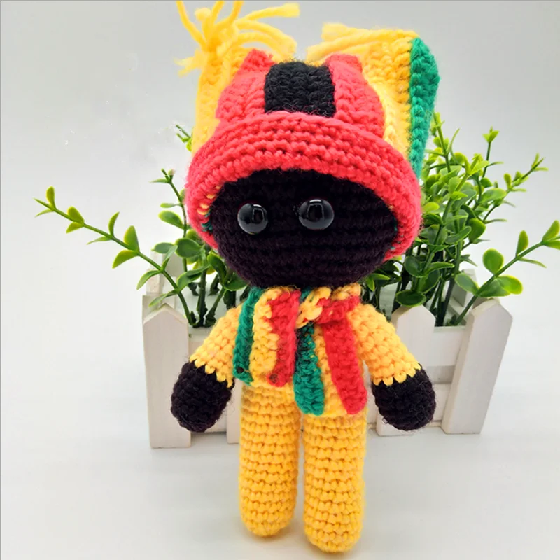 

1pcs Black dolls Hand-Woven Baby Stuffed Plush Animals Toy Cute Sleeping Children Birthday Gift Creative handicraft Decorations