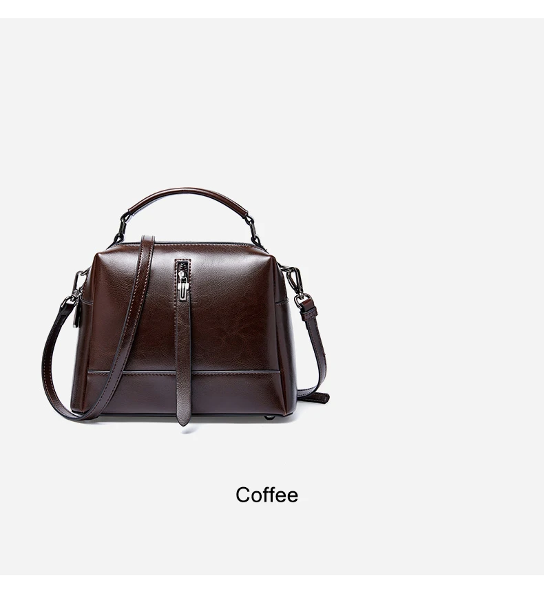 Genuine Leather Vintage Brown Women Handbag Messenger Shoulder Bags Daily Casual Tote High Quality Black Bag Purse