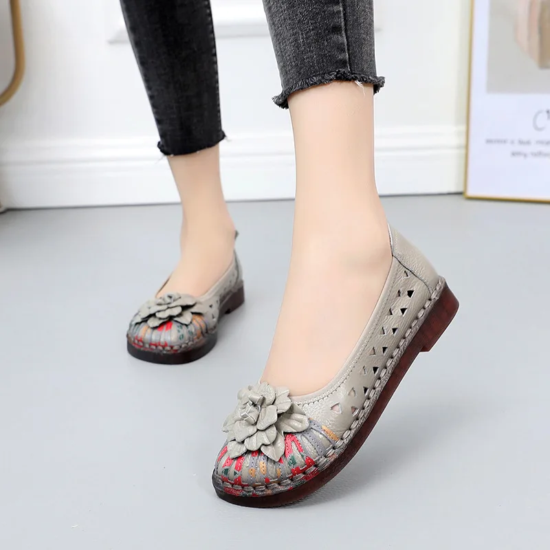 GKTINOO Летняя обувь женская обувь из натуральной кожи туфли с вырезами на плоской подошве сандалии Дамская обувь Повседневное дышащая Женские босоножки