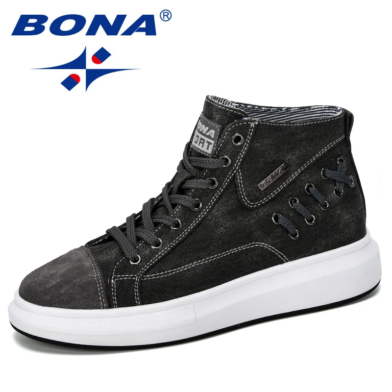 BONA/ г. Мужская Вулканизированная обувь мужские весенне-осенние высокие модные кроссовки Удобная однотонная мужская повседневная обувь на шнуровке - Цвет: Dark grey