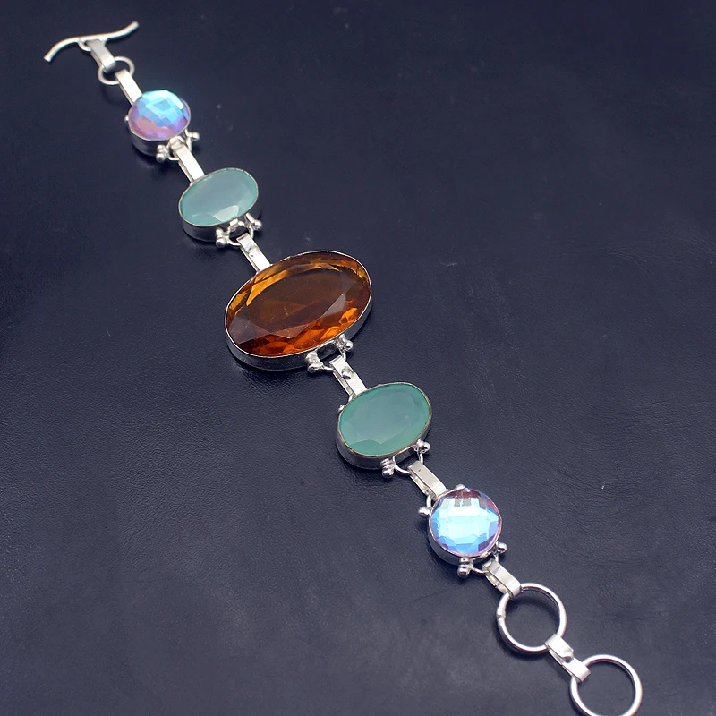 Марка Hermosa, необычные подарки модные ювелирные изделия агати красочные Topaz925 стерлингового серебра Подвески Браслеты для женщин 7,5 дюймов A786