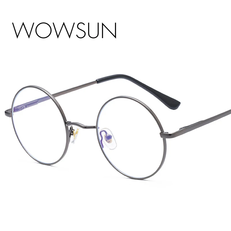WOWSUN, Ретро стиль, анти-синий светильник, оправа для очков, круглые линзы, близорукость, оптические, простые, металлические, для женщин и мужчин, прозрачные оправы для очков, A236