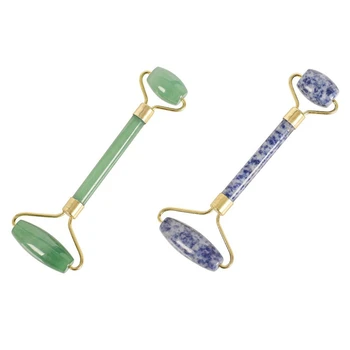 

2Pcs Jade Stone Facial Massage Roller Practical Jade Face Anti Wrinkle Body Head Portable Beauty Health Care Tools,Blue & Green