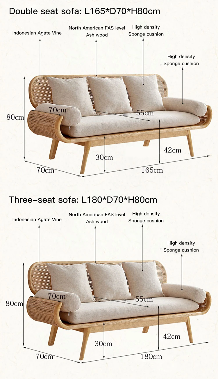 Description Picture 3 of itemNordic Household Leisure Rattan Sofa And Coffee Table 3 Seats Simple Modern Courtyard Balcony Terrace Patio Garden Outdoor Couch