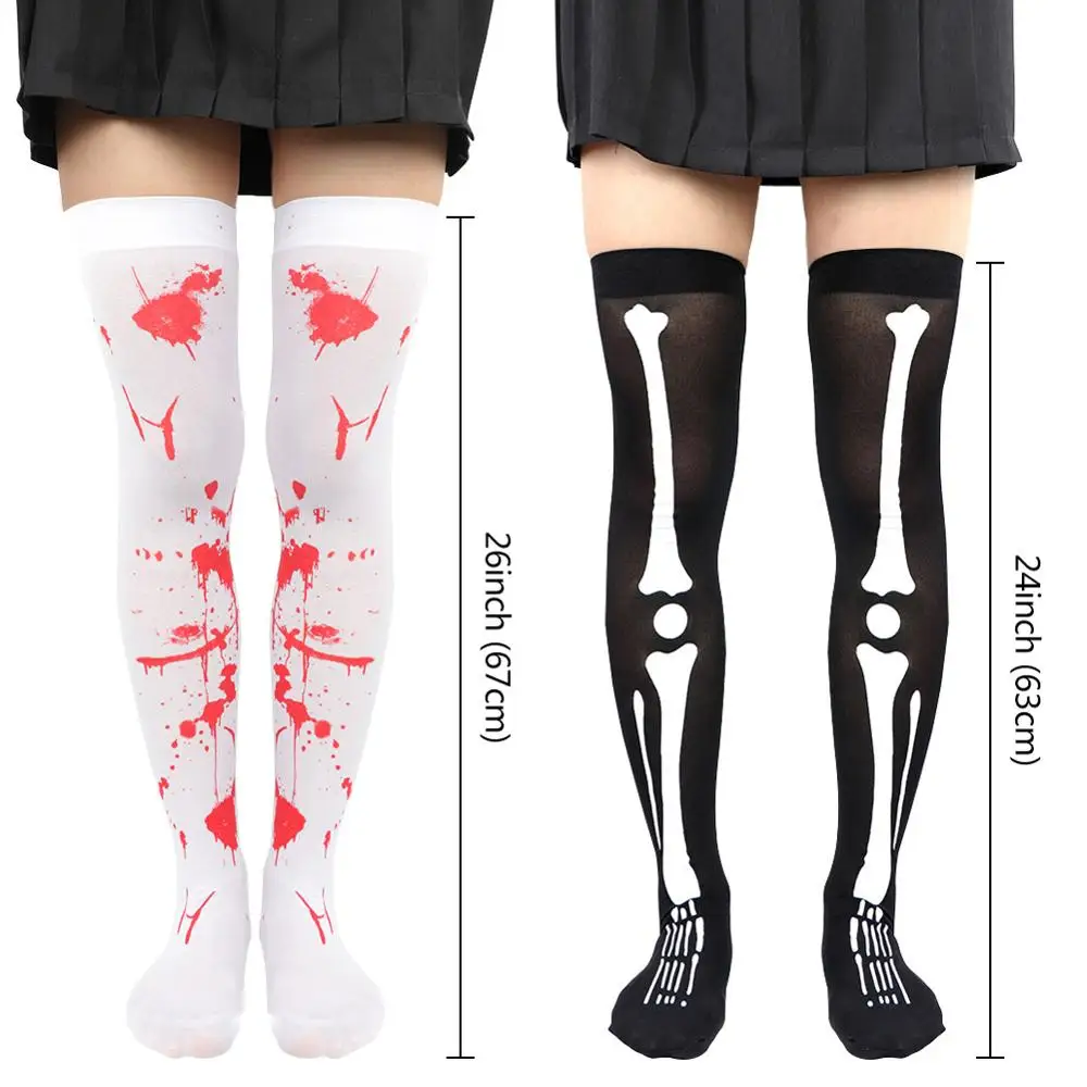 OurWarm/женские высокие носки до бедра на Хэллоуин, нарядные чулки с кровоподтеками, перчатки для Хэллоуина, носки с костями скелета, карнавальный костюм
