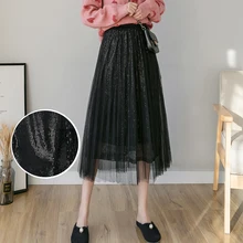Новинка, плиссированная юбка с высокой талией, женские модные длинные юбки из тюлевой ткани, женская повседневная юбка на весну и лето