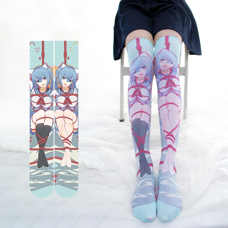 

Lolita Anime Fettered Hatsune Miku Printing Stocking Cosplay Velvet Thigh High Over Knee Socks Kawaii Knee-high socks Female