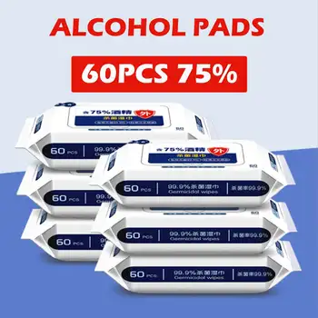 

60pcs/box Disinfection wipes Antiseptic Pads Alcohol Cleaning Wet Wipes Swabs Skin Care Sterilization First Aid Tissue Box